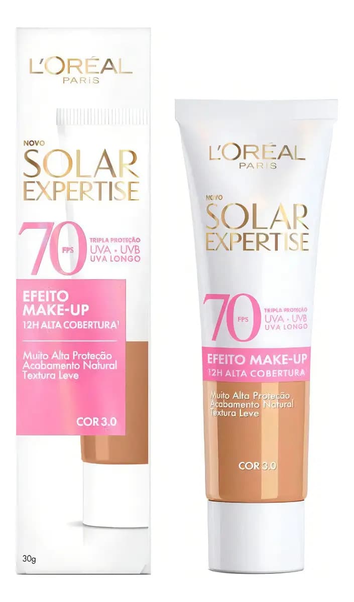 Protetor Solar Facial com Cor FPS 70 Alta Cobertura - L'Oréal Paris Solar Expertise Efeito Make Up - Cor 3.0 30g