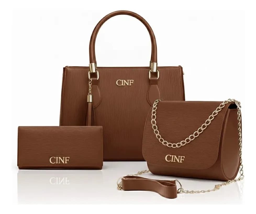 Kit Bolsas Feminina Transversal Média + Tira Colo + Carteira Cor Caramelo