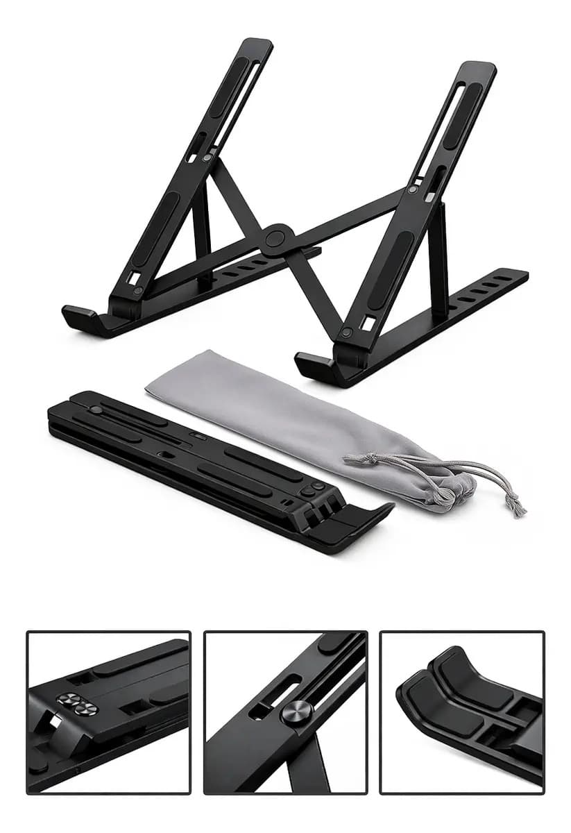 Suporte Para Notebook e Macbook de Alumínio Dobrável Preto