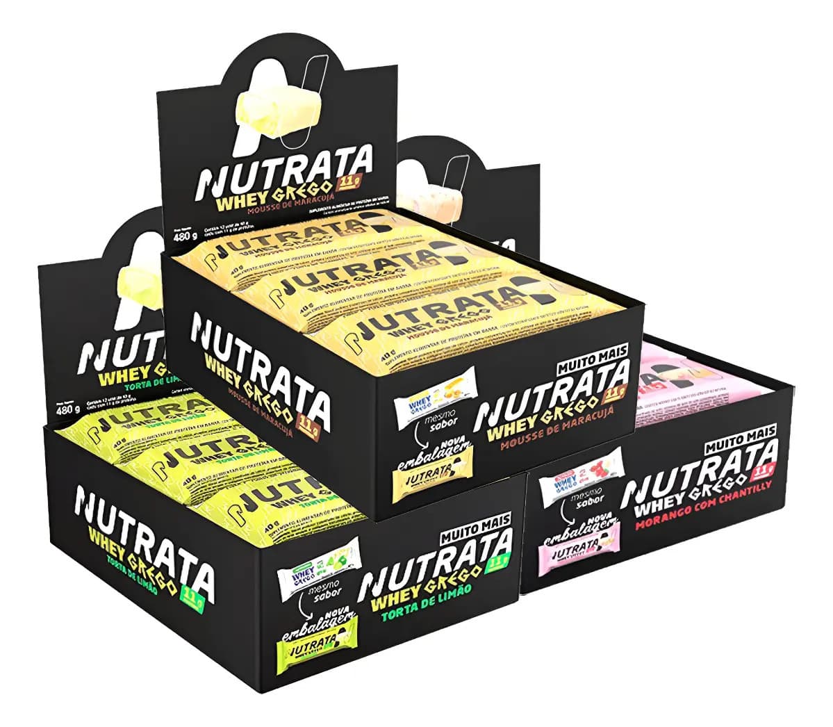 Kit 3 Caixas Whey Grego Bar - 12 Uni Cada Caixa Sabor Morango/maracuja/limao