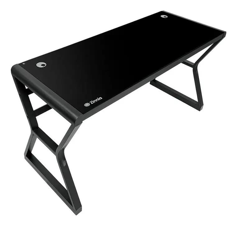 Mesa Escritório Tampo Vidro Temperado 140cm Zinnia Aurea Preta