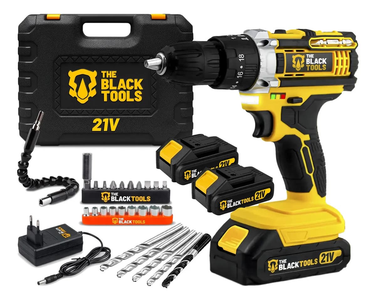 Parafusadeira Furadeira De Impacto The Black Tools Profissional TB-21PX 2 Baterias Com Maleta 60Hz Amarelo
