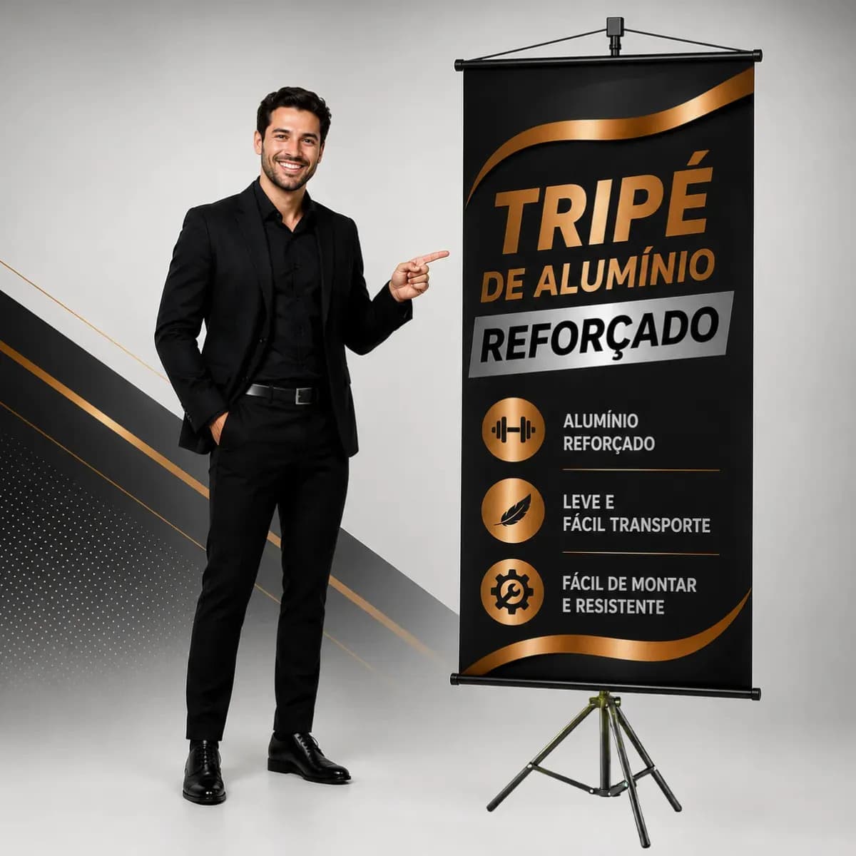 Tripé Banner 2,10m Porta Banner Pedestal Regulável Aluminio Gurumania®
