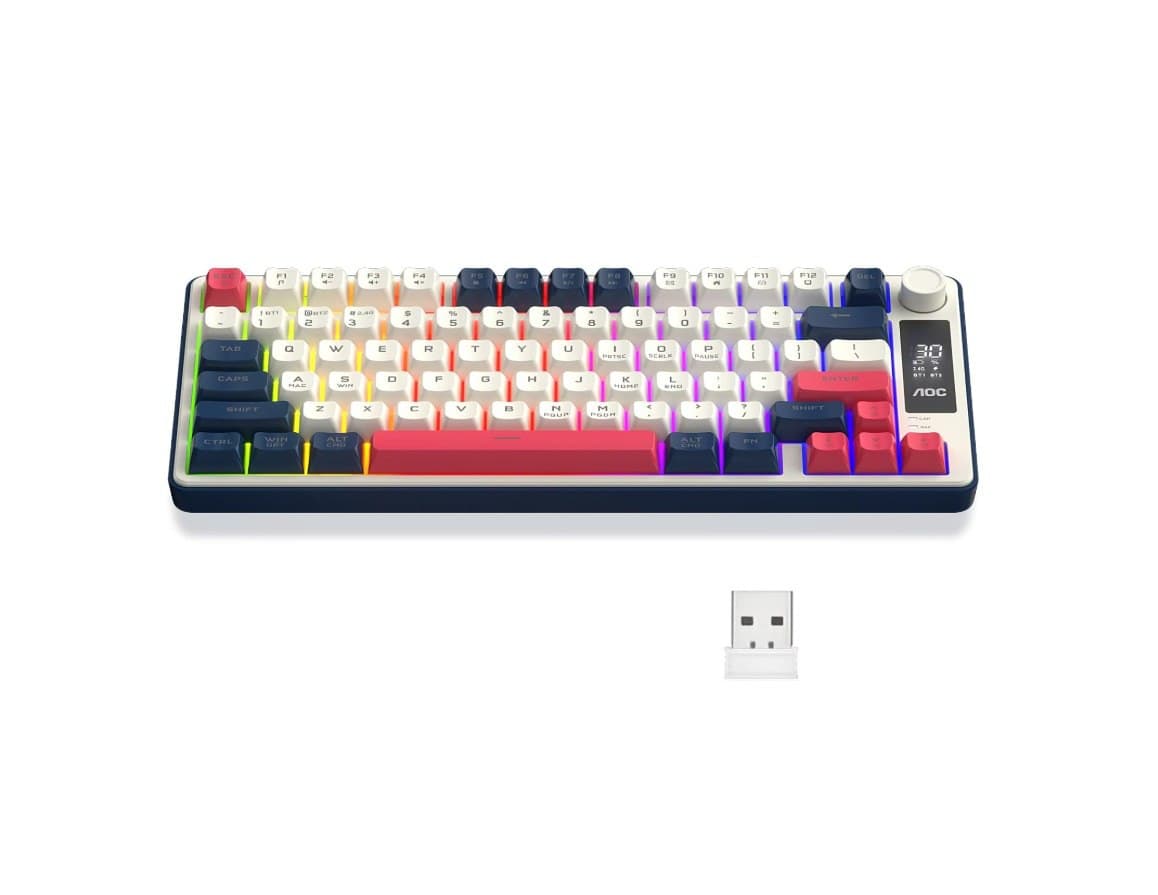 AOC GK280 Teclado sem fio 70%, Bluetooth Trimodo /2.4 GHz/USB-C