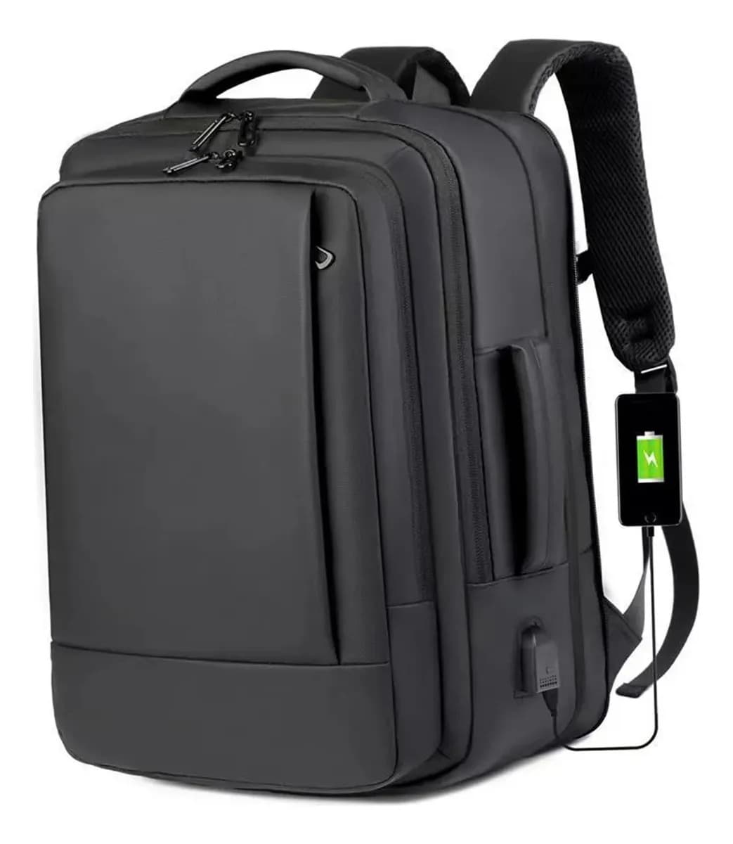 Mochila À Prova D'água Reforçada Expansível Para Viagens Diá Preto