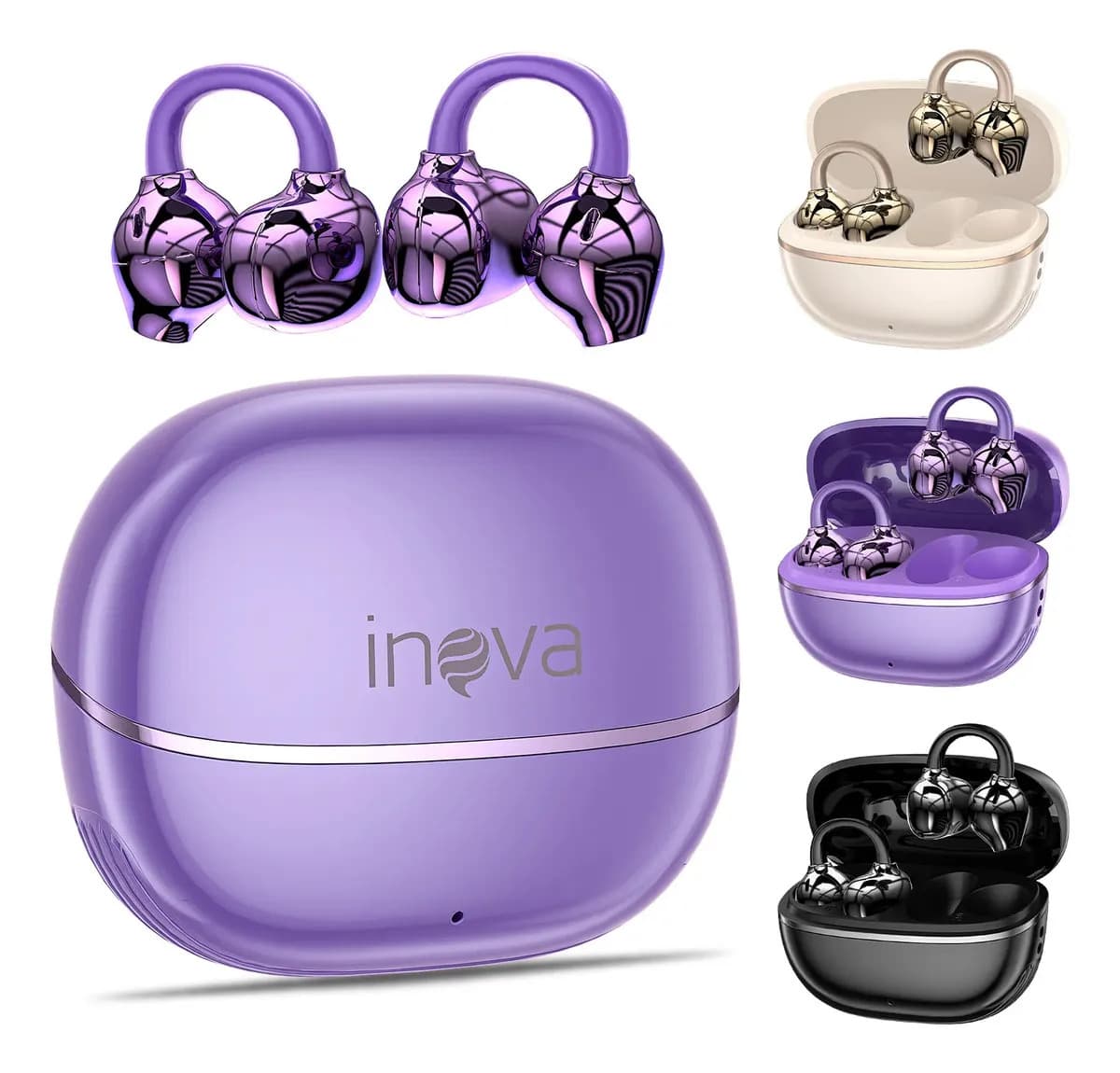 Fone de Ouvido Basike Bluetooth Clip-Ear Sem Fio com Microfone e Estojo de Carregamento Violeta
