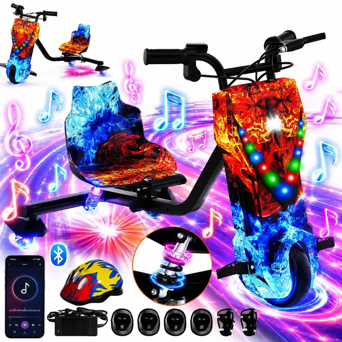 Triciclo Elétrico Drift Infantil com Bluetooth e Luzes LED