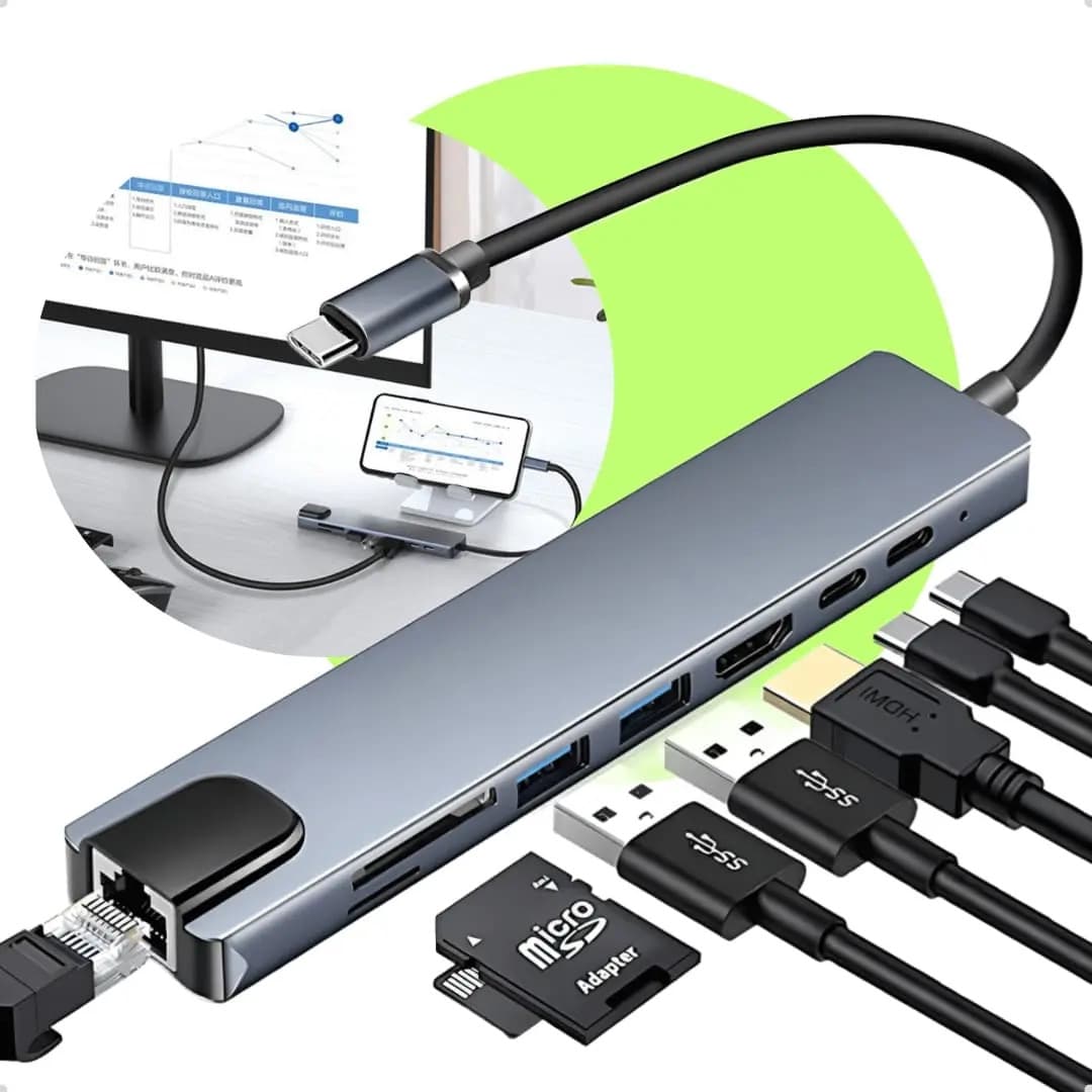 Hub Usb C 8 Em 1 Adaptador Multiportas Macbook Pc Notebook