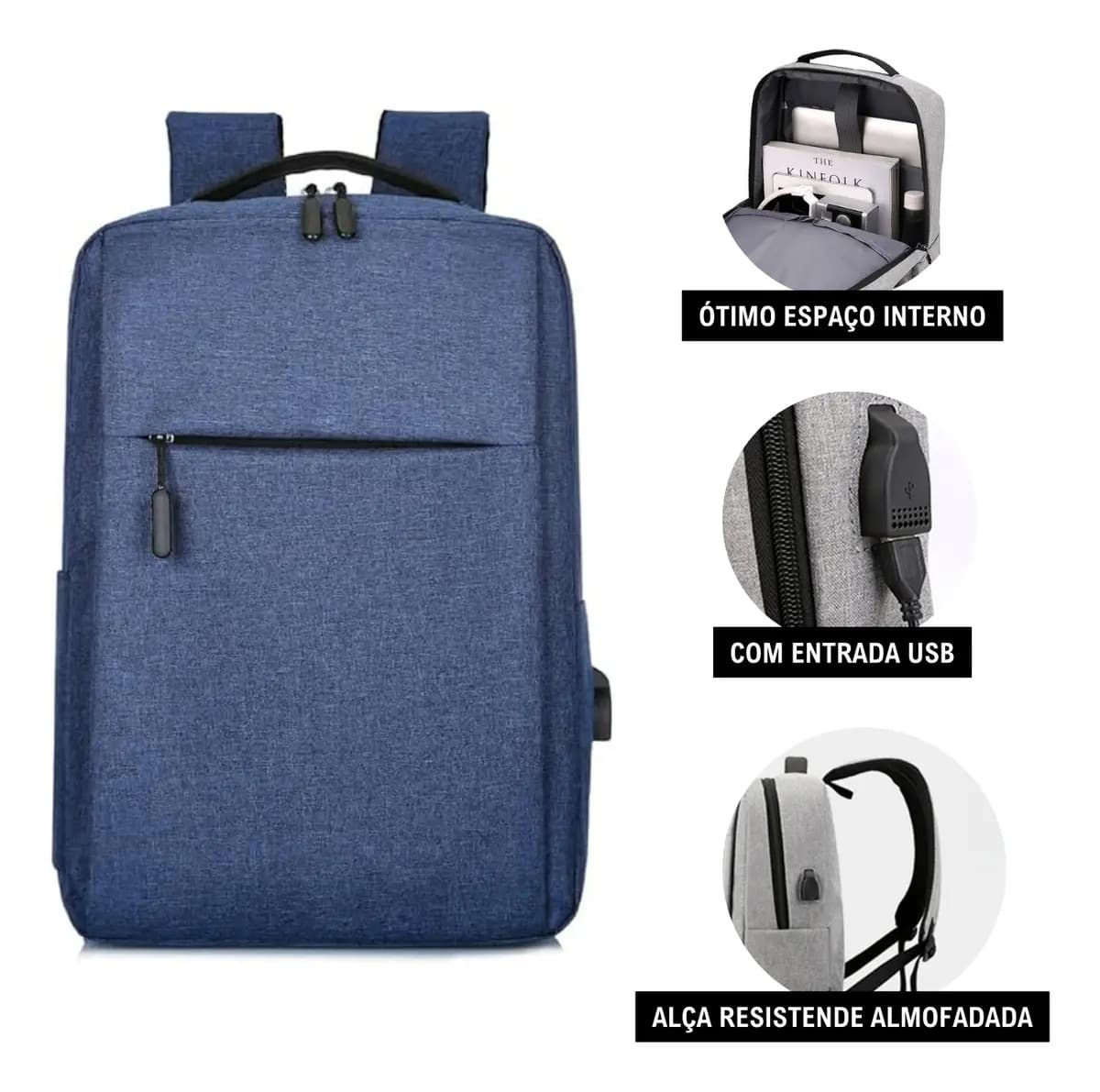 Mochila Impermeável Com Usb Carregador Reforçada Cor Azul - Miran