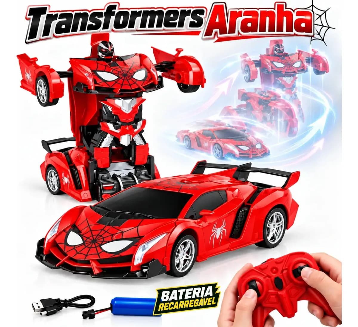 Carrinho de Controle Remoto 2 Em 1 que Vira Robô com Bateria Recarregável se Transforma em Robô
