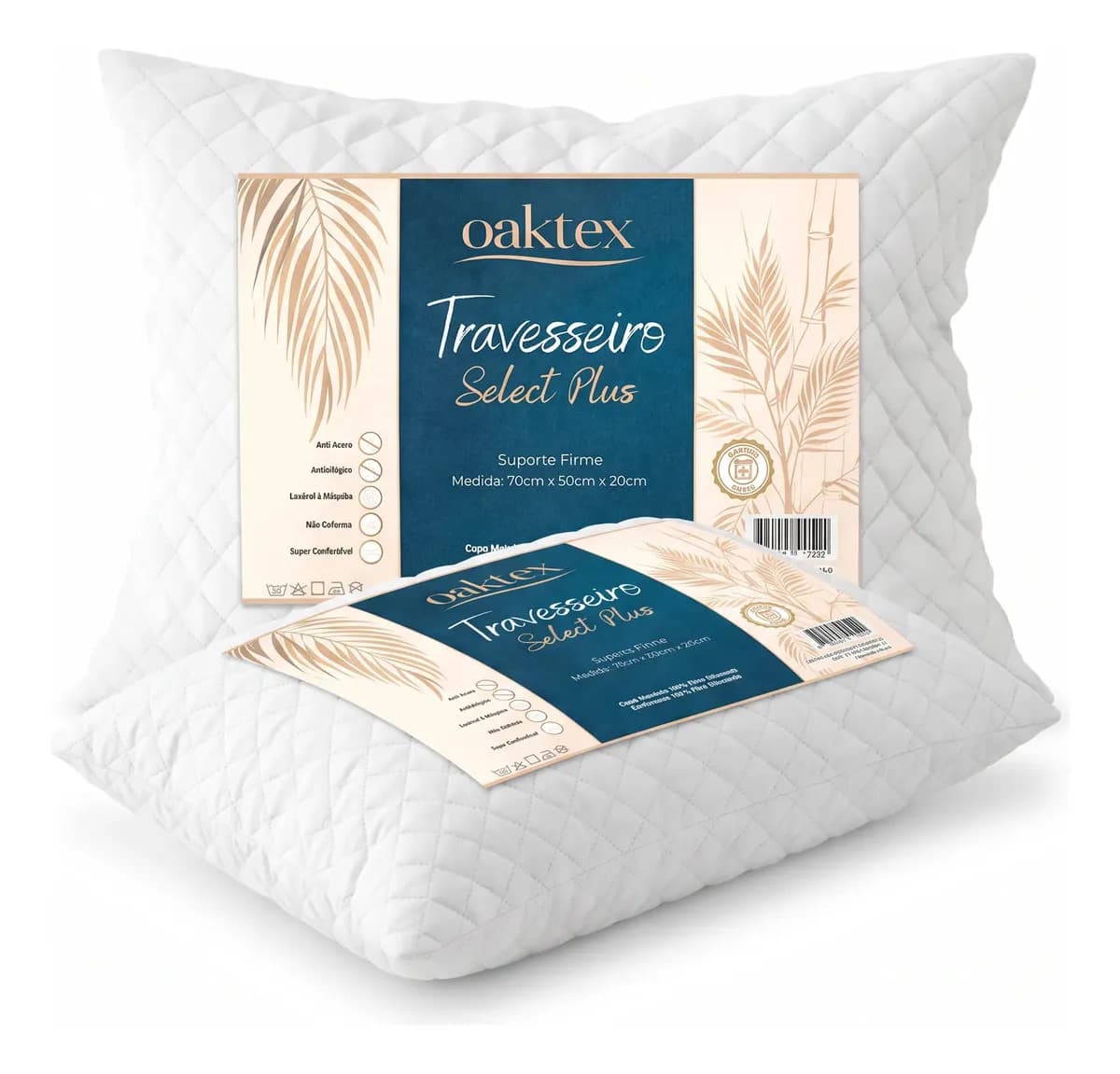 Kit C/2 Travesseiros Luxo Matelado Fibra Antialérgica 50x70