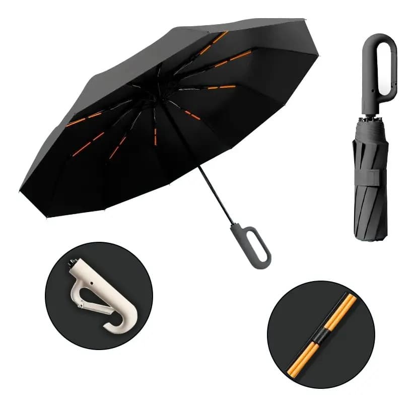 Guarda-chuva Automático Mão Santa Preto com Fivela De Anel e Proteção UV