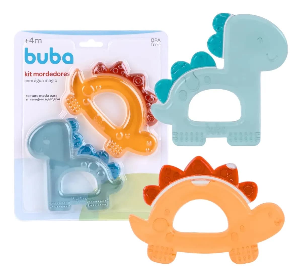 Kit 2 Mordedores Dinossauros C/ Agua Magic Dino Buba