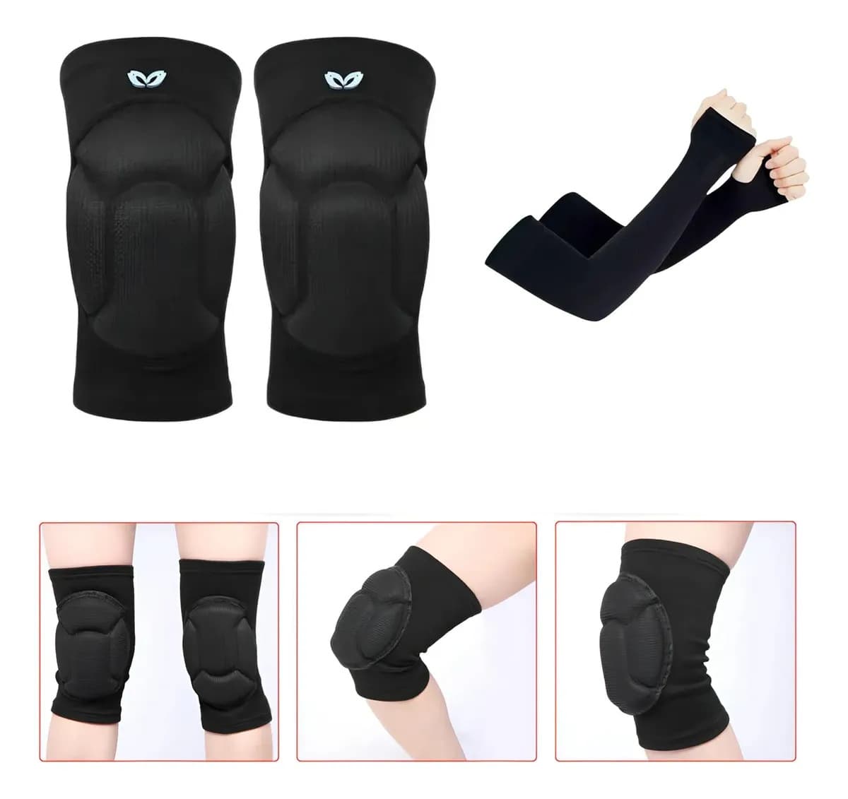 Joelheira Esportiva E Manguito Kit Vôlei Cor Preto Tamanho G