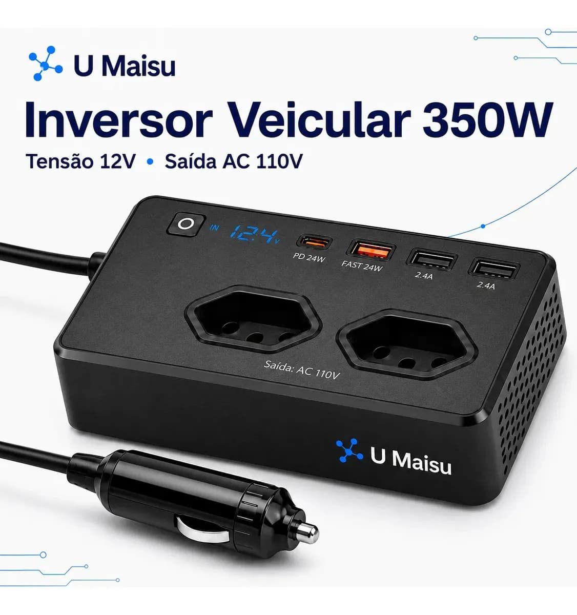 Inversor De Tensão Veicular 12v Para E 300w Automotivo Com Usb E Tomada Para Carro Starlink