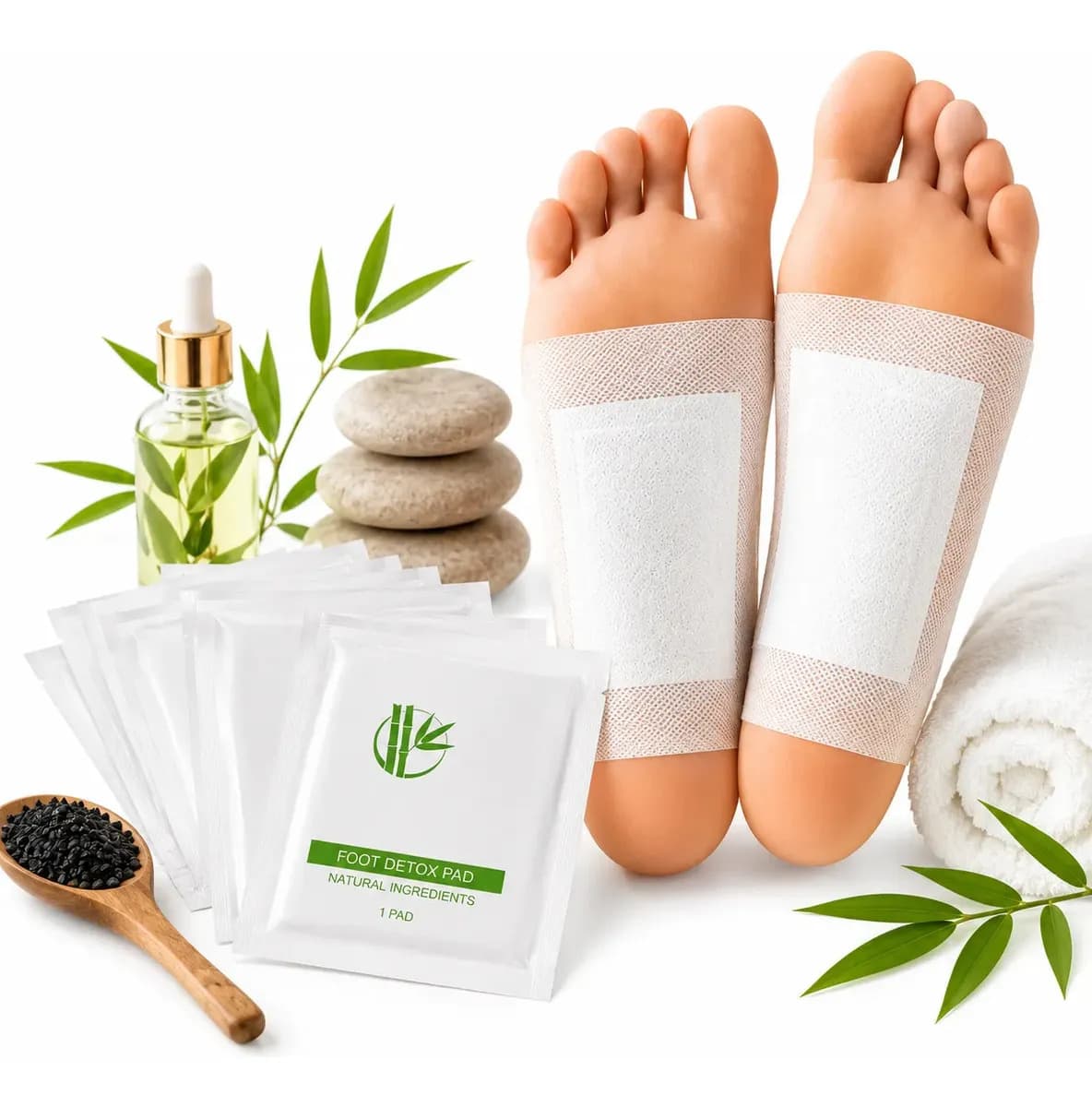 Kit Com 50 Adesivos Para Os Pés Noturno Com Extrato De Bambu Da kinoki
