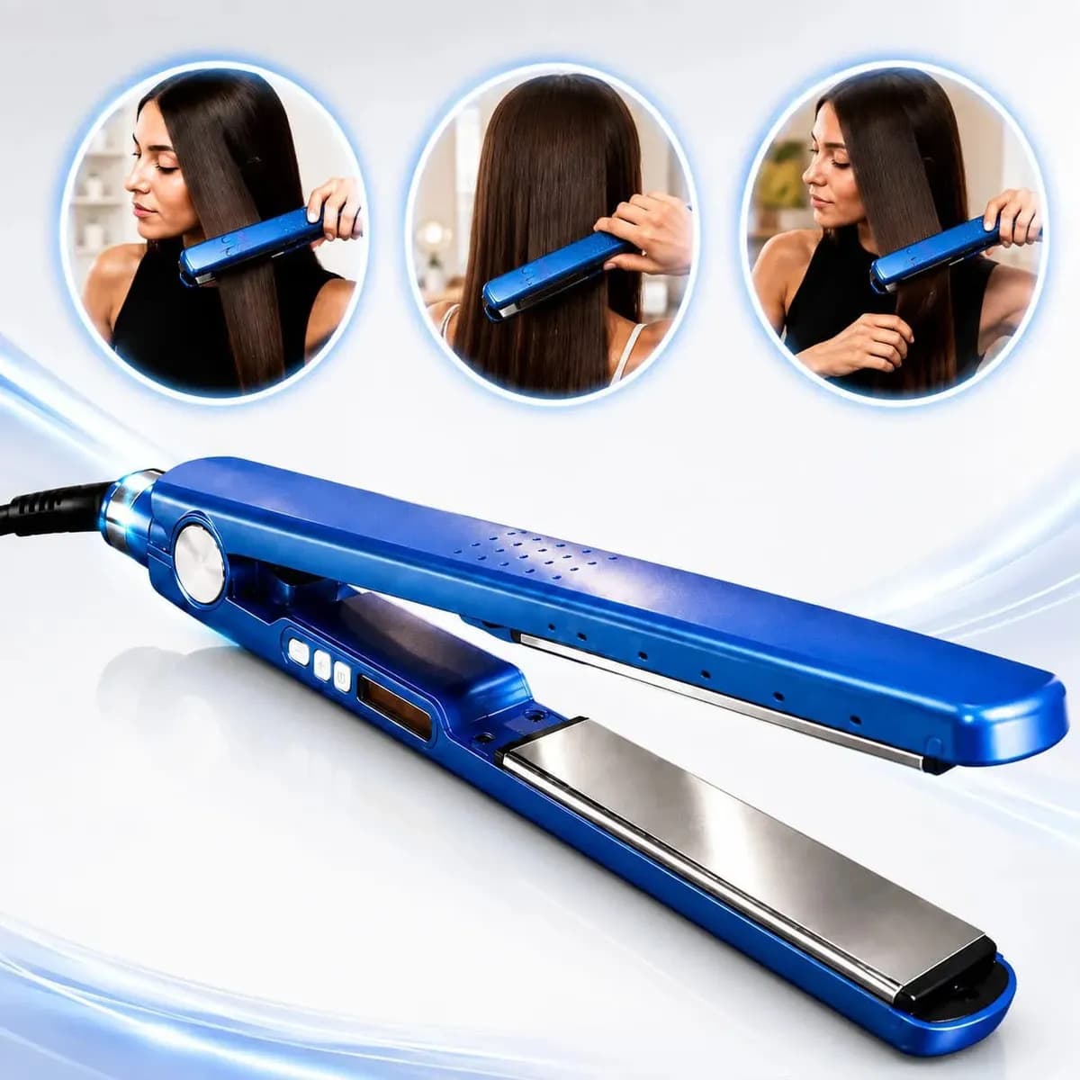 Chapinha Prancha Alisadora Cerâmica Profissional Bivolt Nano Titanium 230°C Digital Display Alisa e Modela Azul Sngames