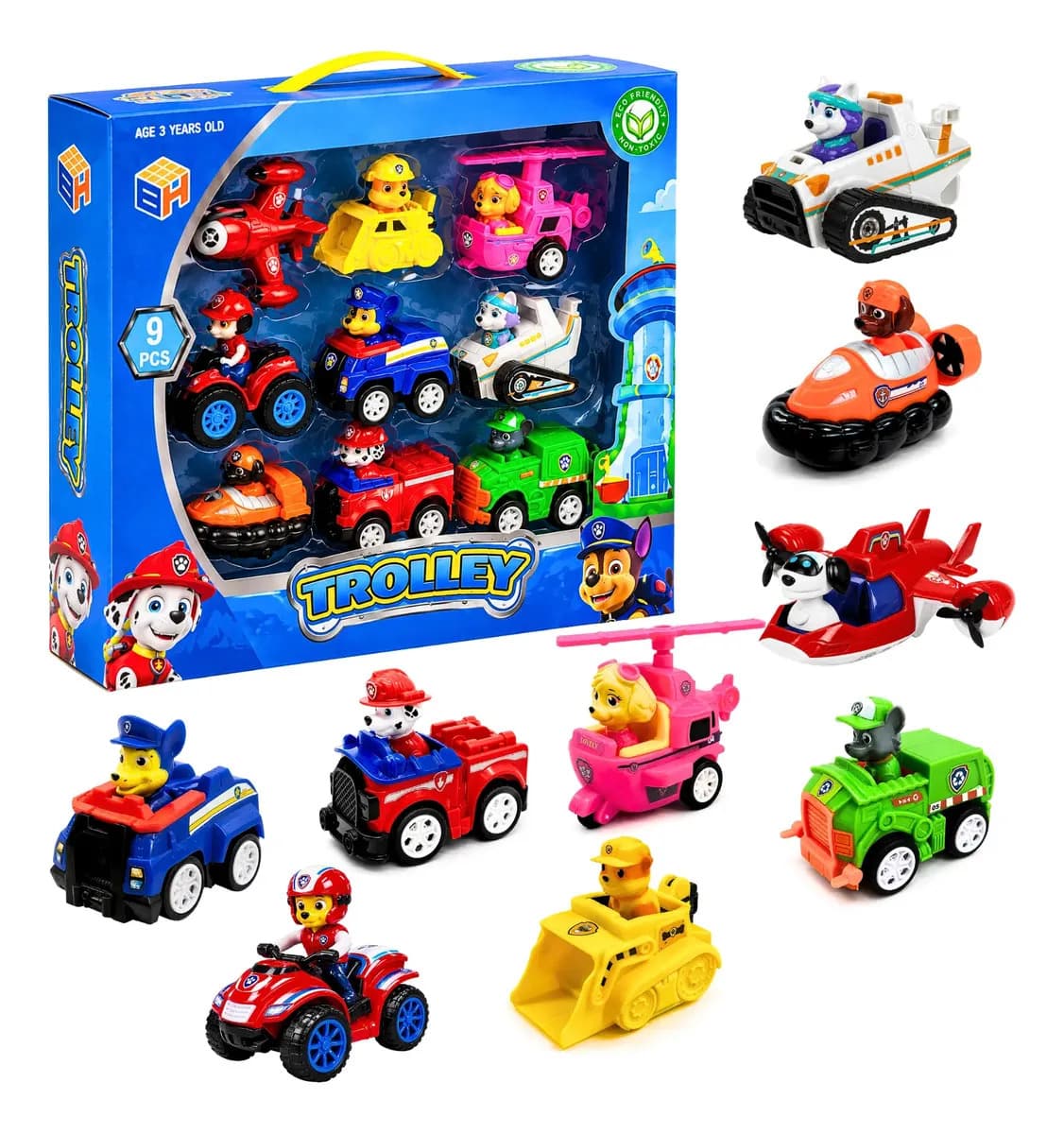 Kit 9 Carros E Personagens Patrulha Canina Coleção Fricção Colorido