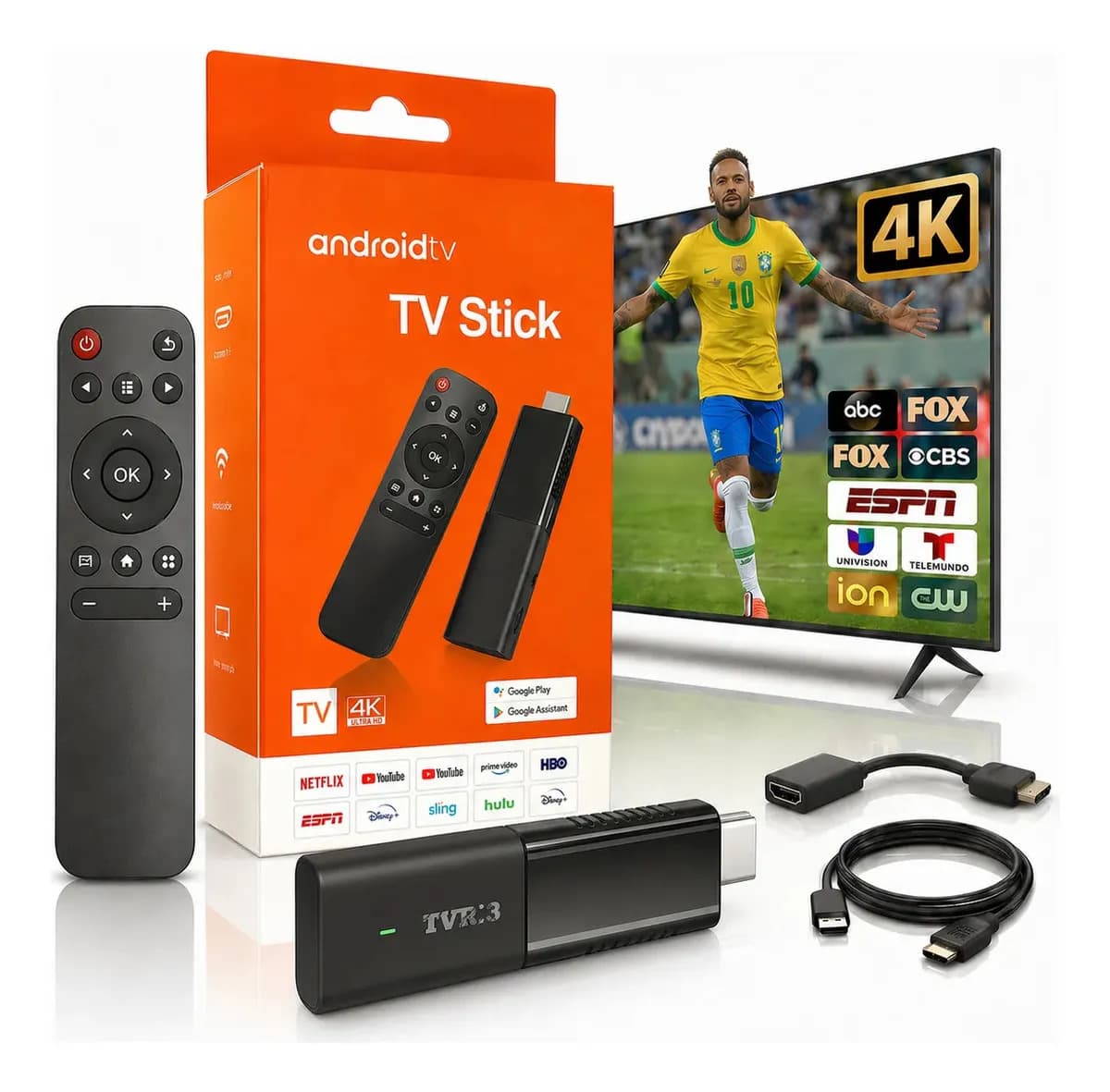 Tv Stick 4k Hdmi Wi-fi 16gb Android Tv Full Hd Smart Televisão Controle Filmes Pro Familar