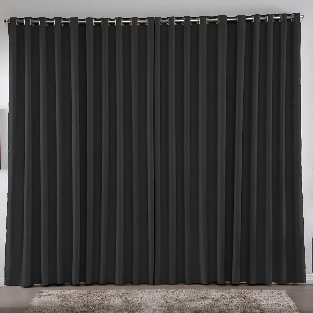 Cortina 4,00x2,80 Metros Blackout Blecaute Preto Corta Luz Em Tecido Grosso Para Quarto E Sala Texfine
