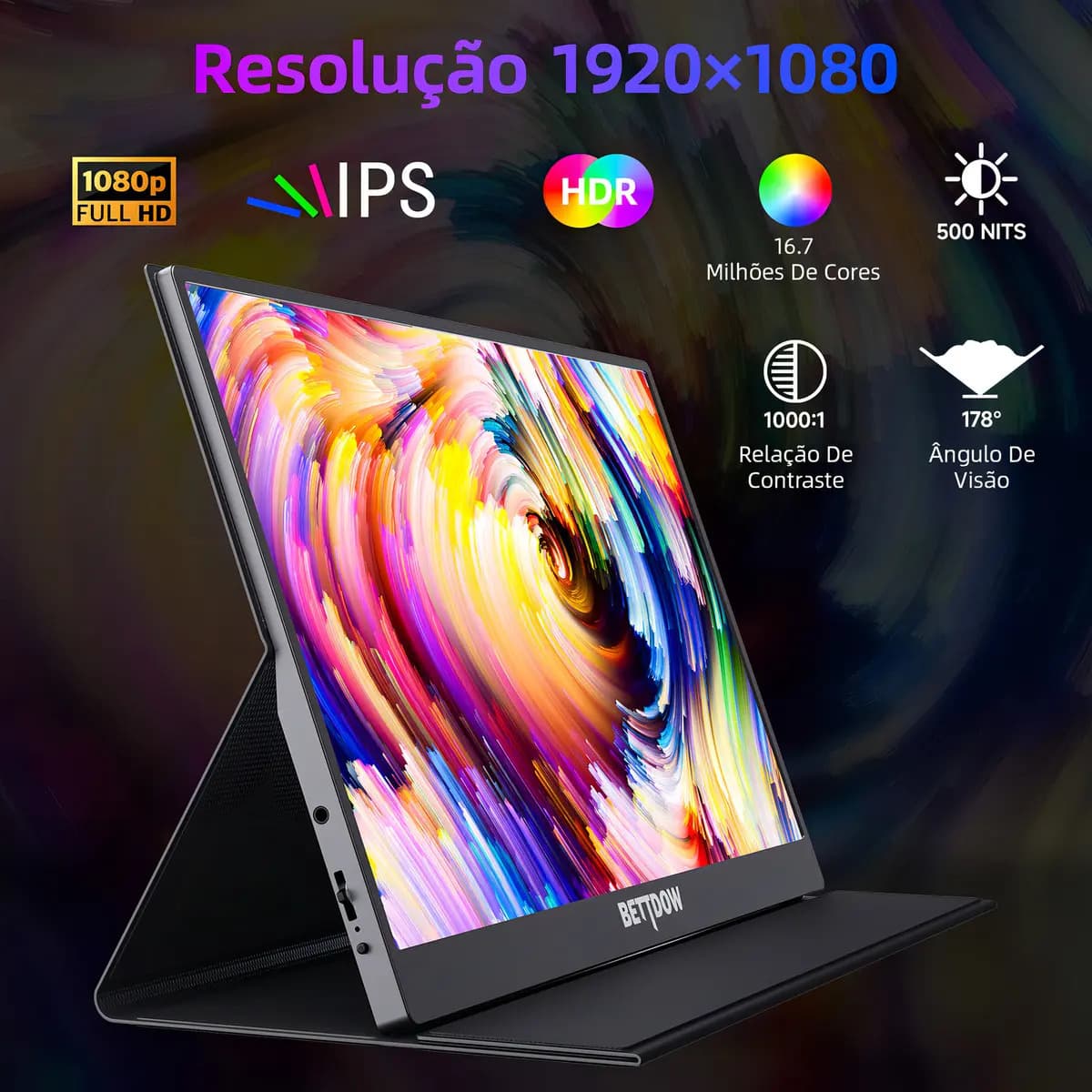 Monitor Portátil Gamer Bettdow de 15.6" Full HD IPS Antirreflexo com Capa