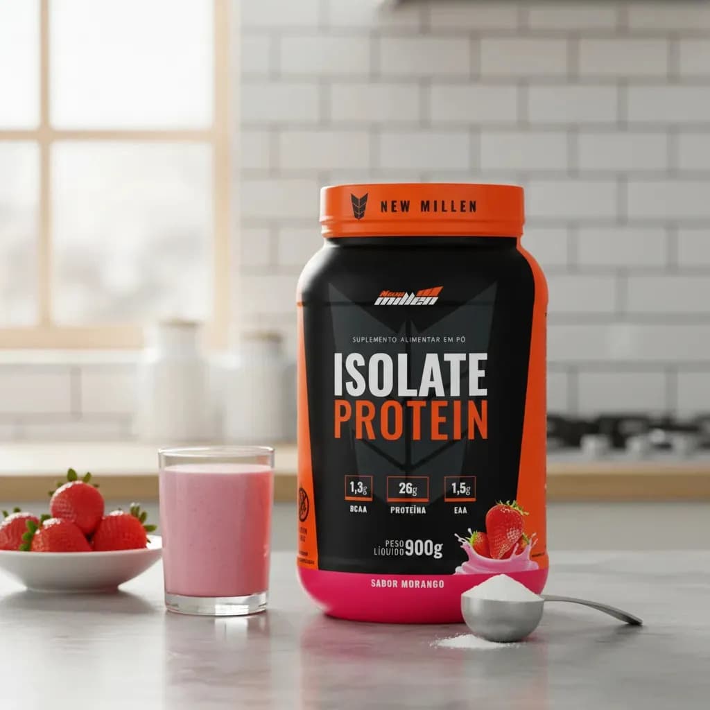 Proteína New Millen Premium Whey Isolado Isolate em pó sabor Morango x 900g