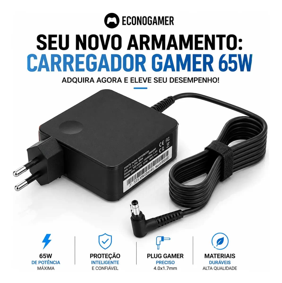 Fonte Carregador Notebook Compatível com Lenovo Ideapad S145 15api 81v70004br 330 81fe0002br Adlx65 Id S145 81v70008br 65w 320 80yh001br Bivolt Ipa-1450 3-15alc Ipa-145 20v 3.25a 110-220v Plug 4x1.7mm