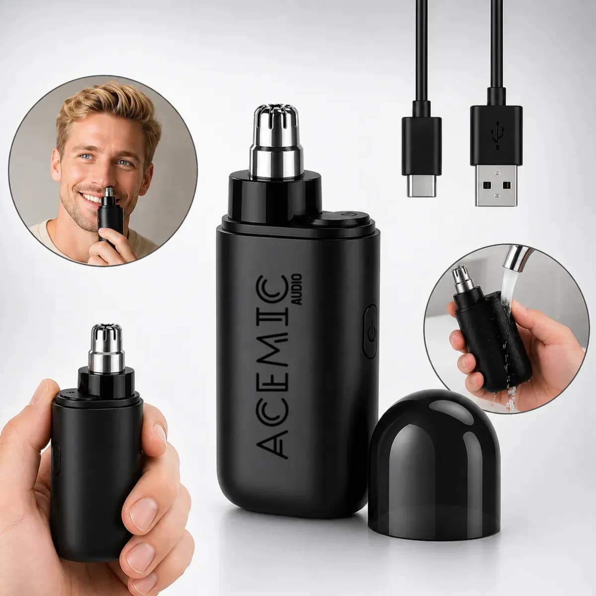 Aparador De Pelos Nariz E Orelha Elétrico Recarregável Sem Fio Acemic Preto Cortador Nasal Portátil Masculino E Feminino Para Higiene Pessoal Remoção De Pelos Com Praticidade E Precisão