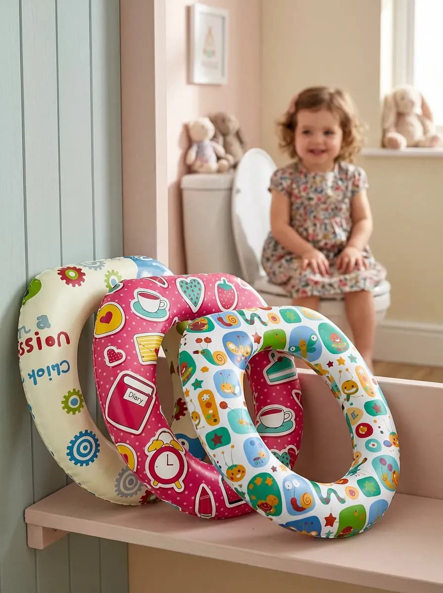 Assento Redutor Sanitário Infantil Almofadado Acolchoado Desfralde Bebê Criança Menina Antiderrapante Antirrespingos Adaptador Vaso Sanitário 2 Em 1 Oval Estampado Macio Plástico Louis Riel Acústico