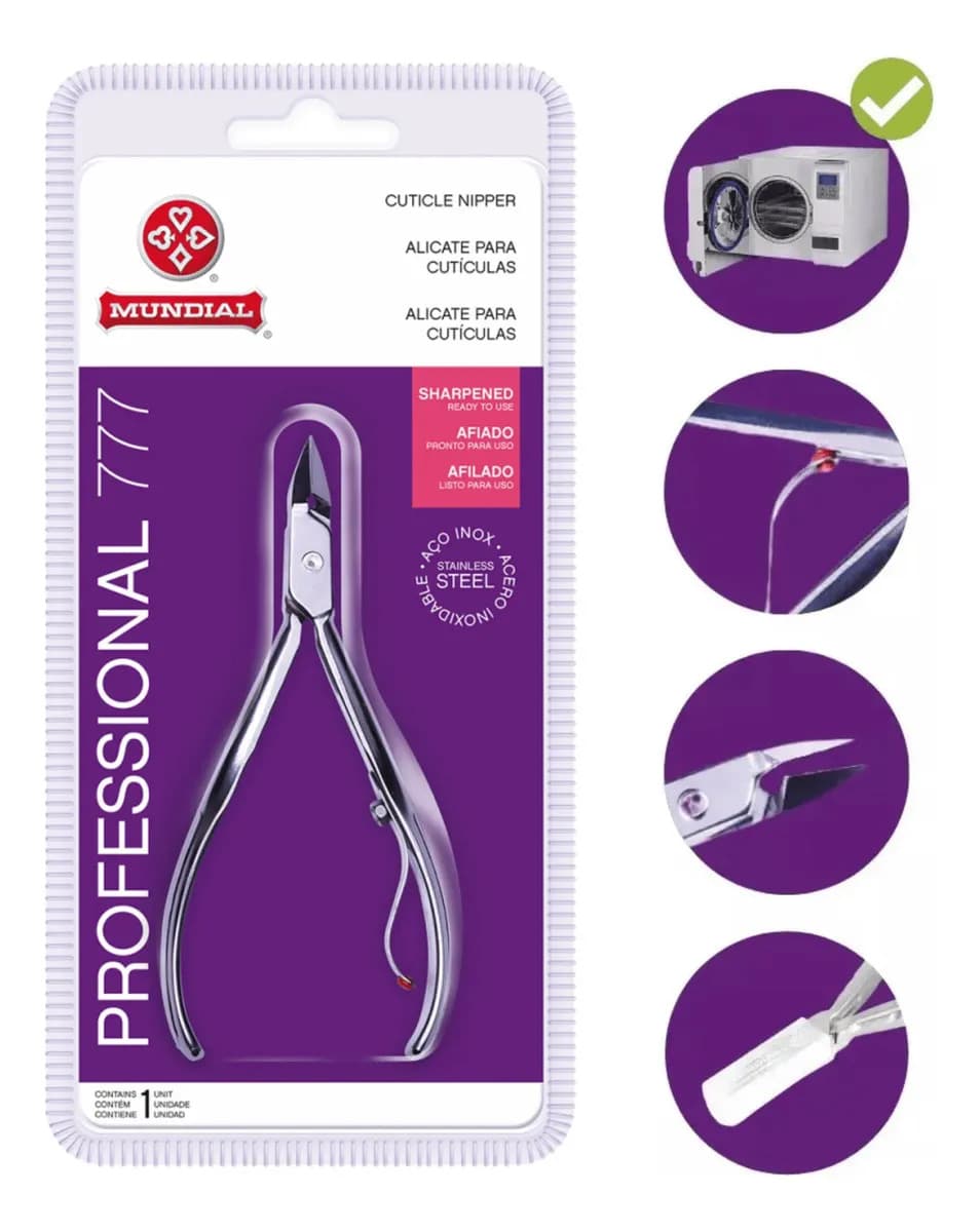 Alicate de Cutícula Manicure Mundial 777 Professional Premium Aço Inox Autoclave e Estufa