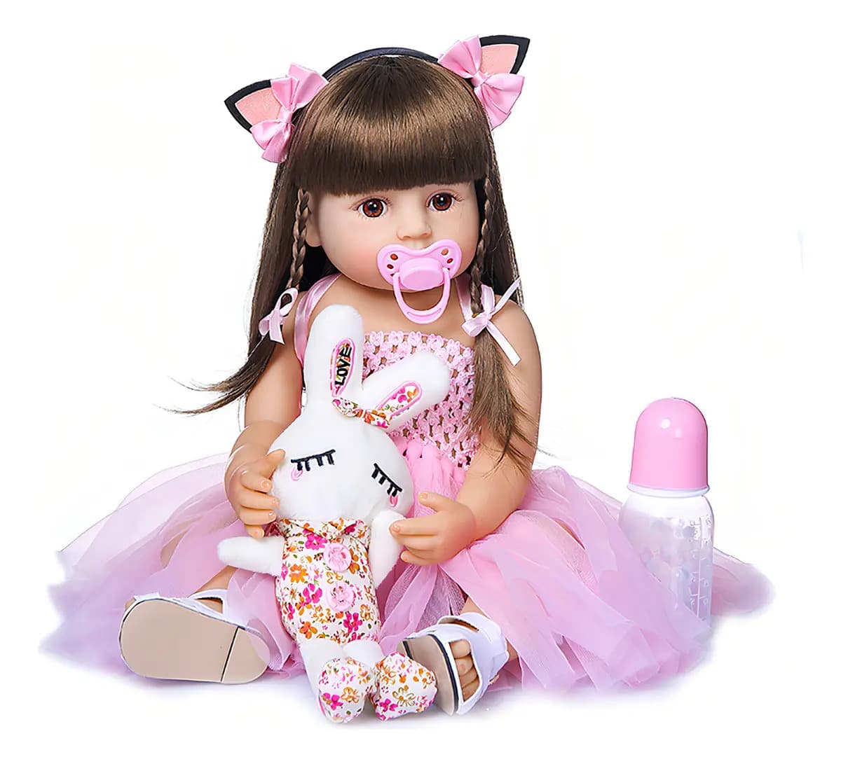 Brastoy Boneca Bebê Reborn Princesa Rosa 55cm Silicone