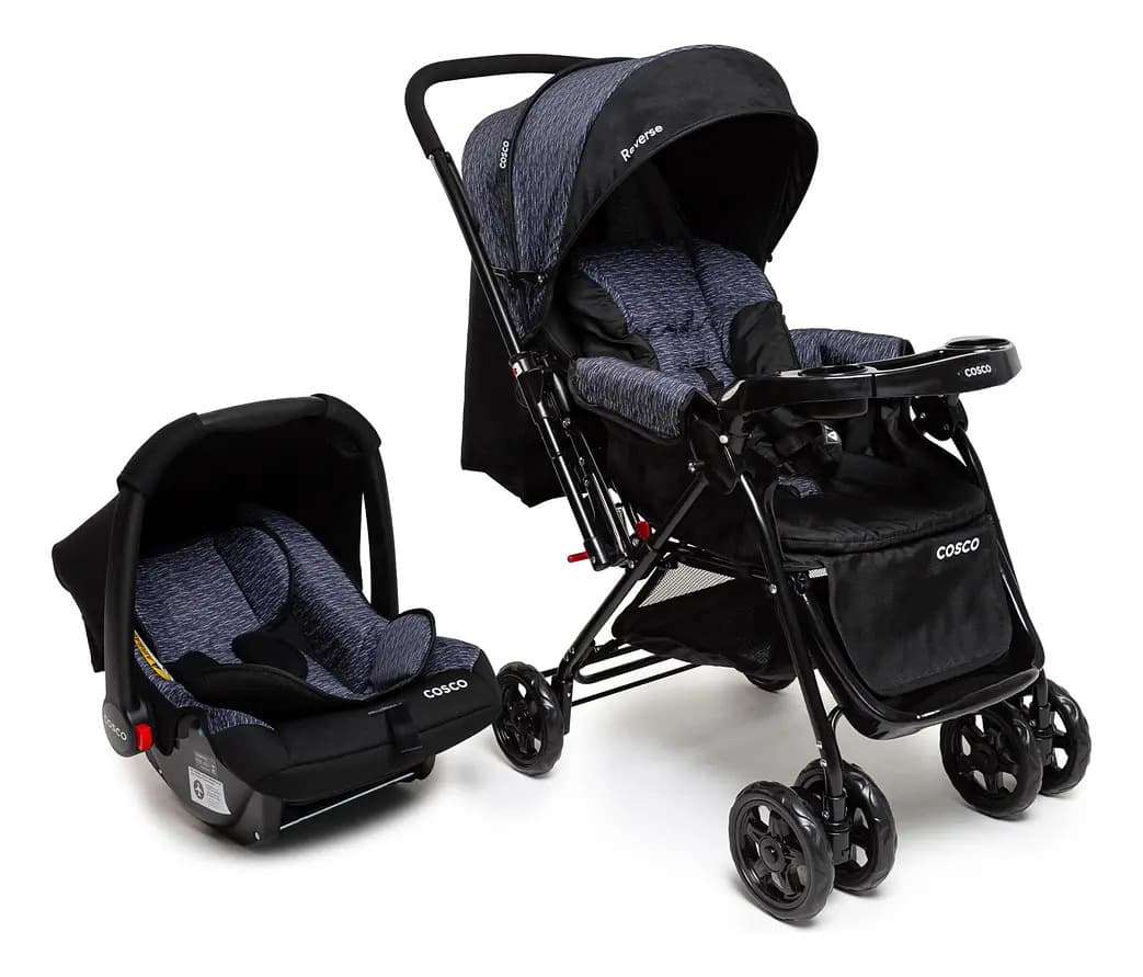 Travel System Duo, Cosco Kids, Reverse, 0 a 15kg, Preto Rajado