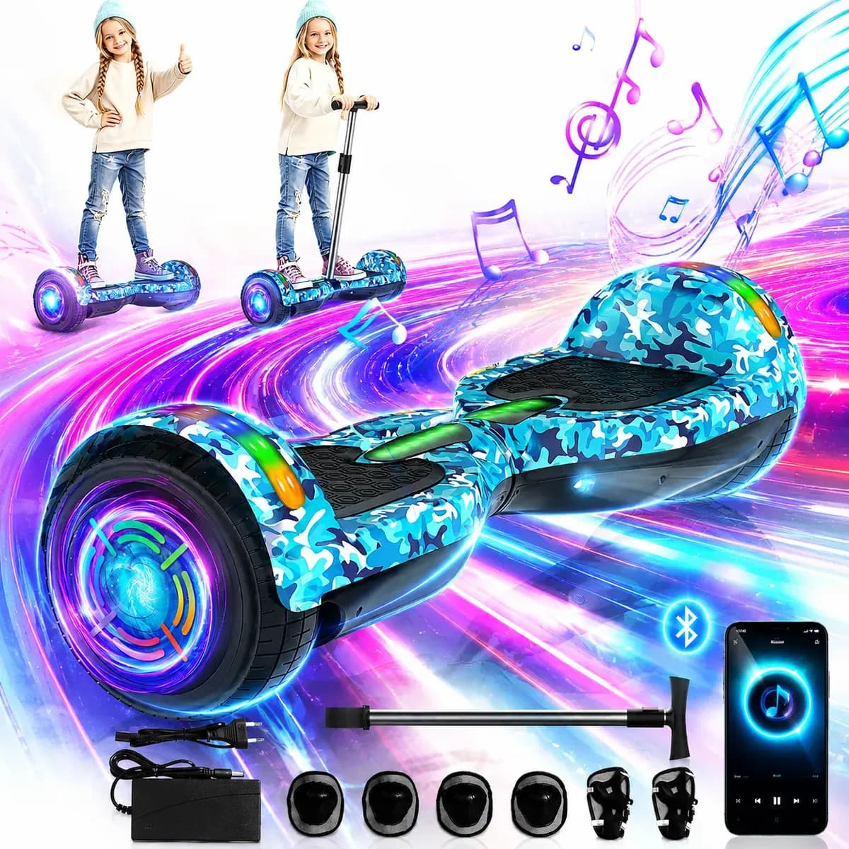 Hoverboard Elétrico de 6.5" 700W Primeware Camuflado Azul com Bluetooth e Auto Equilíbrio