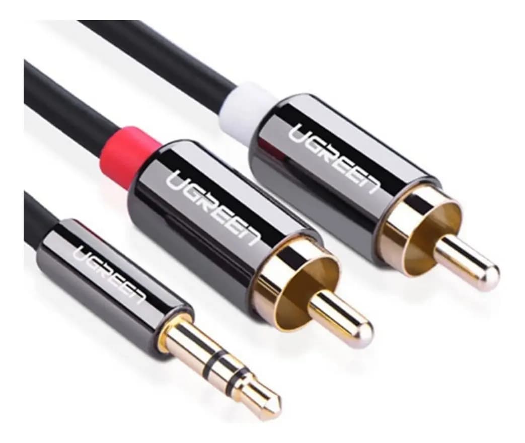 Cabo Reforçado Ugreen P2 3.5mm Estereo Macho Para 2x Rca Macho - 2m Blindado Ouro