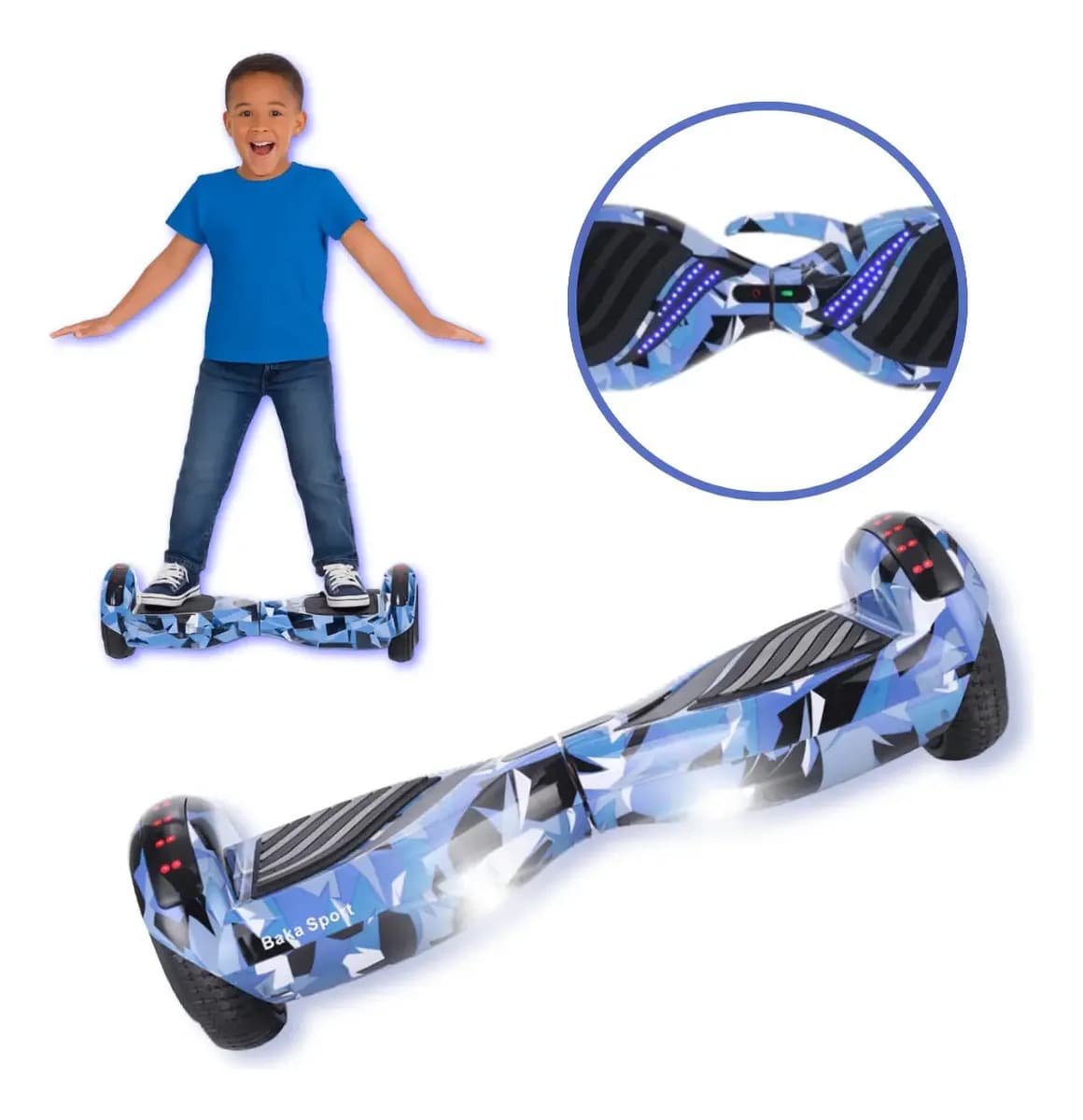 Hoverboard Infantil 6,5 Com Led E Bluetooth Pais Crianças Azul Camuflado