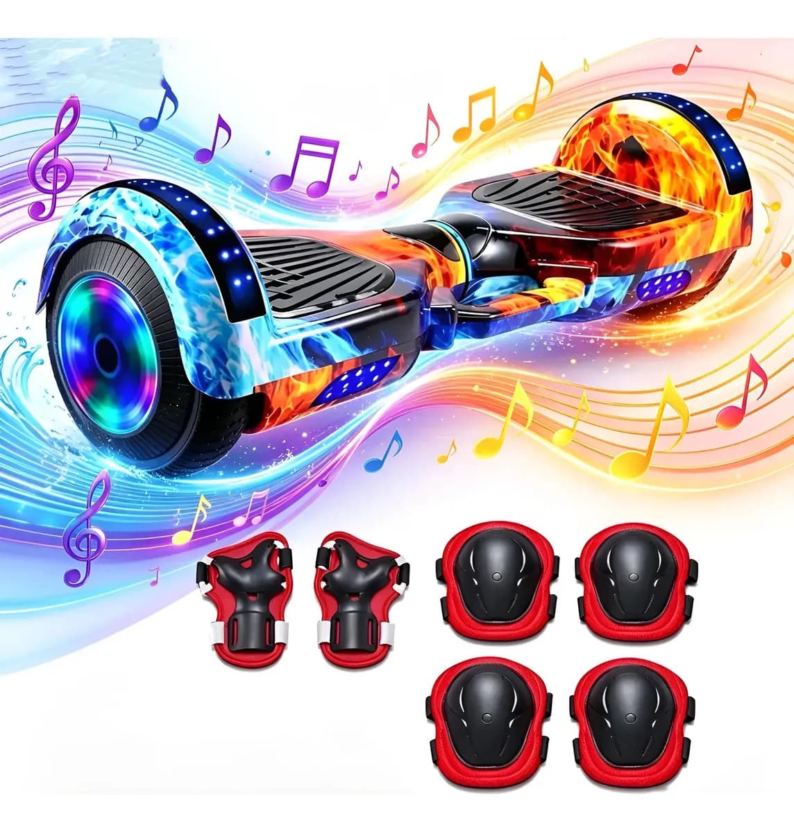 Hoverboard Camuflado Com Led Colorido E Música Bluetooth Azul Chama