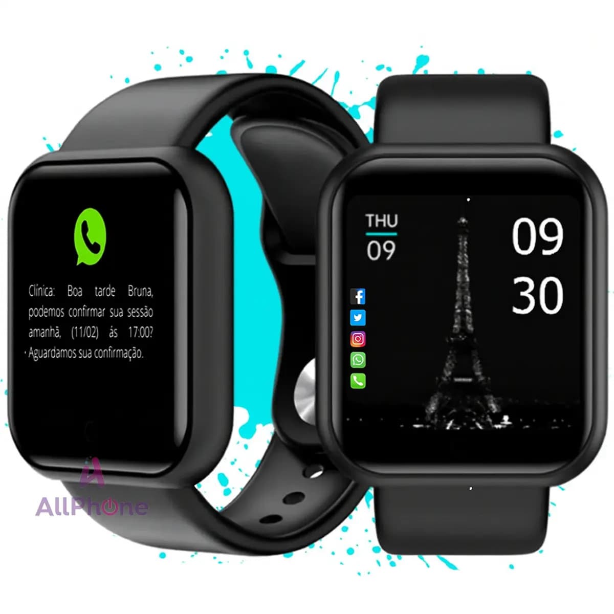 Relogio Smartwatch Digital Masculino / Feminino Bluetooth Ios Android 41mm Preto Allphone