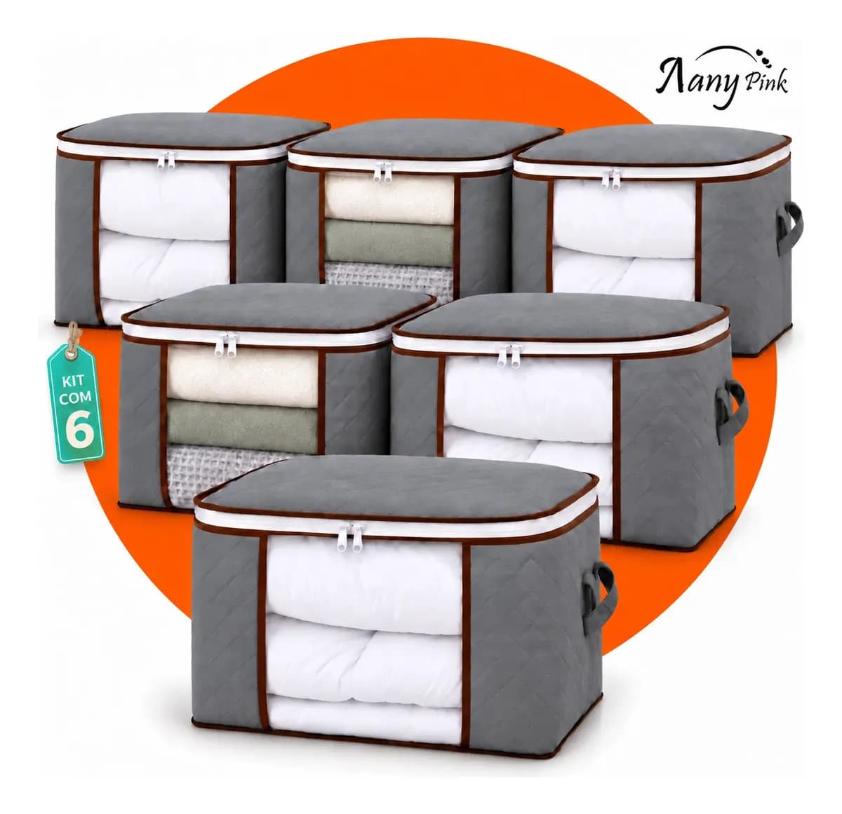 Kit 6 Sacos Edredom Organizadores Guarda Roupa Dobrável Nylon Cobertor Roupa De Cama Travesseiro Organizador Multiuso Com Zíper Alça Reforçada Para Closet Armário Mudança E Armazenamento - Nany Pink