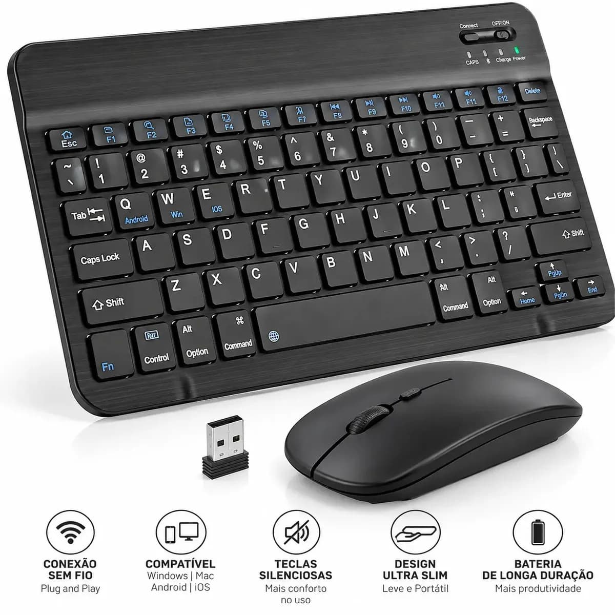 Kit Teclado e Mouse sem Fio Bluetooth ABNT para Tablet e PC