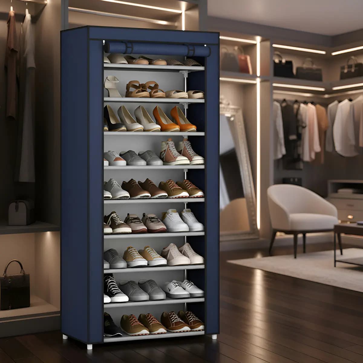 Sapateira Organizador De Sapatos Com 9 Prateleiras Tnt Cor Azul-marinho