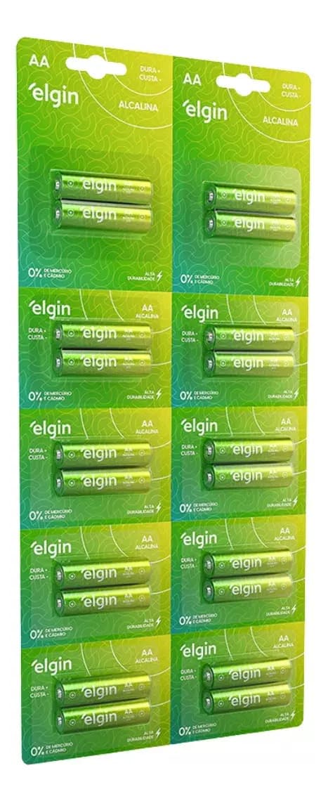 Pilha Alcalina Aa Comum Elgin 10 Cartelas De Blisters 2 Unidades