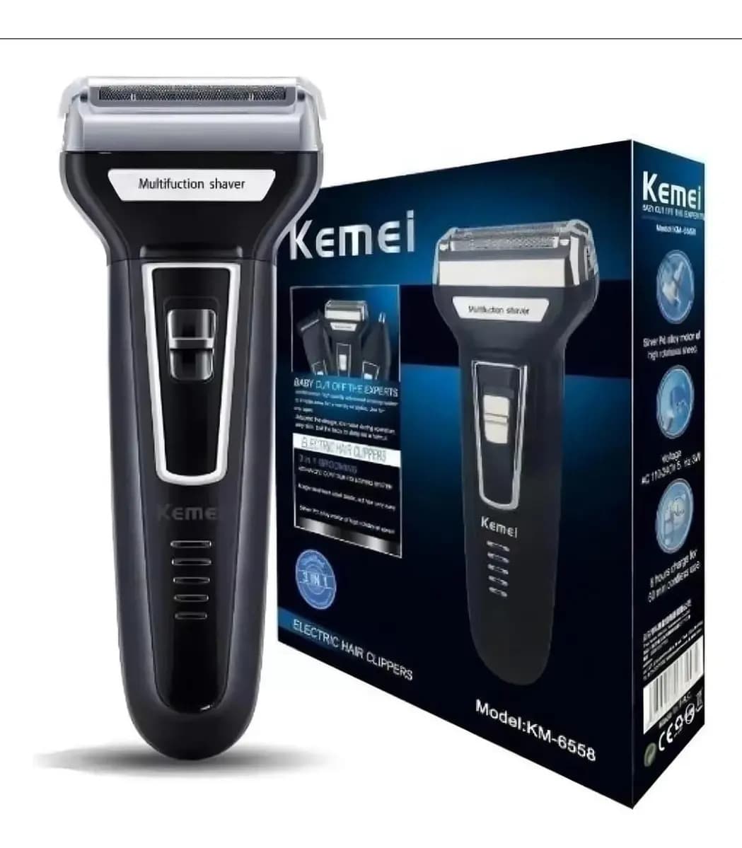 Aparador de Pelos Kemei KM-6776 Preto 3 em 1 Nariz e Barba Sem Fio