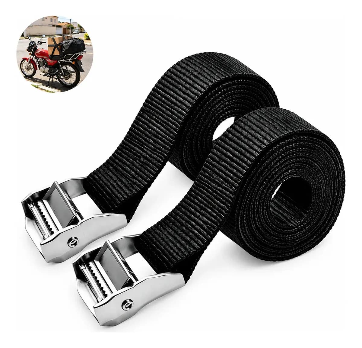 Kit 2 Fita Cinta Presilha Zamac Amarração Carga 5m 600kg Nylon Resistente Transporte Moto Carretinha Reboque Rack Teto Bagageiro Jet Ski Bike Bagagem