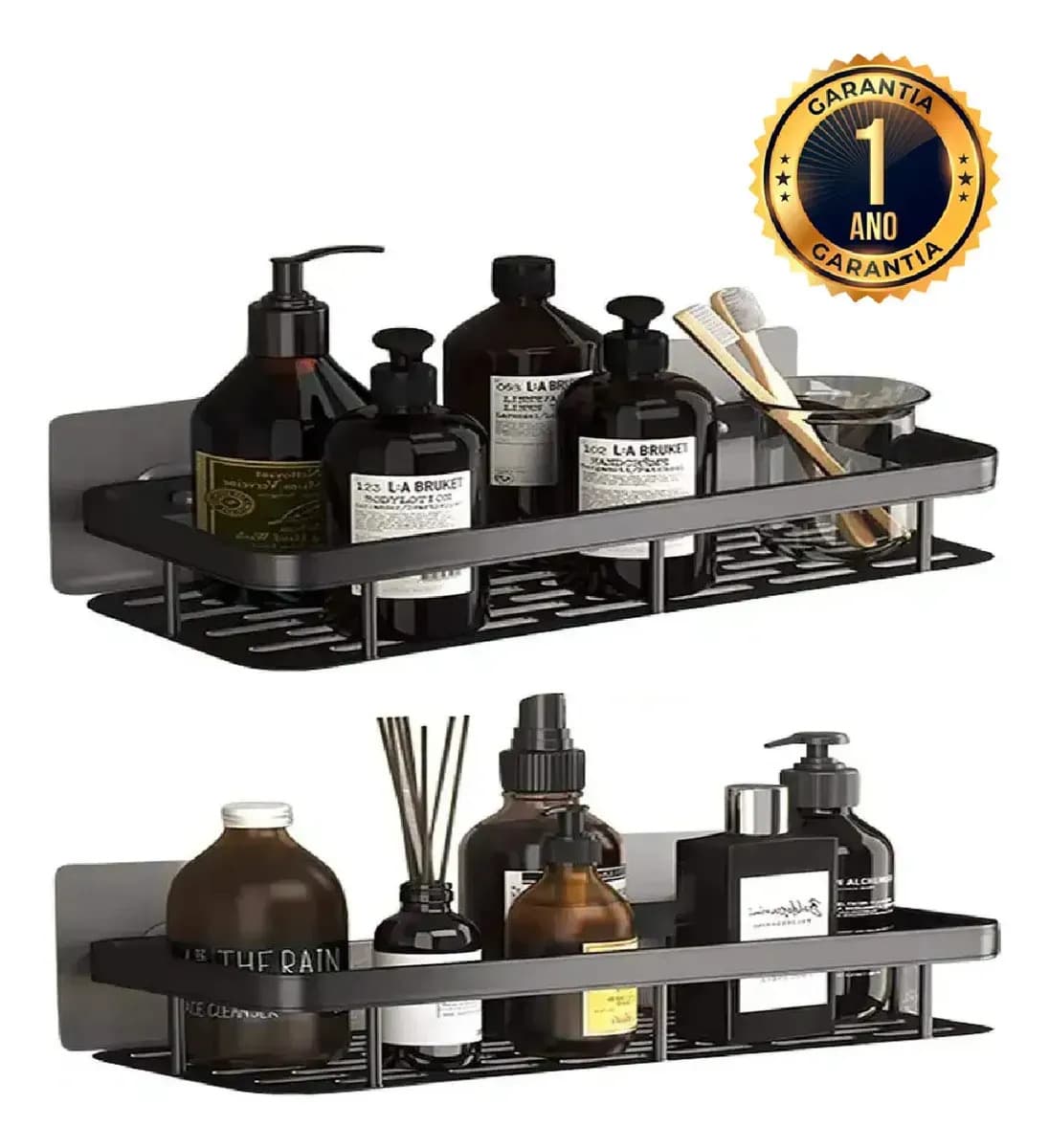 Kit 2 Suporte Porta Shampoo Sabonete Prateleira Banheiro Adesivo Parede Sem Furar Box Luxo Cor Preto