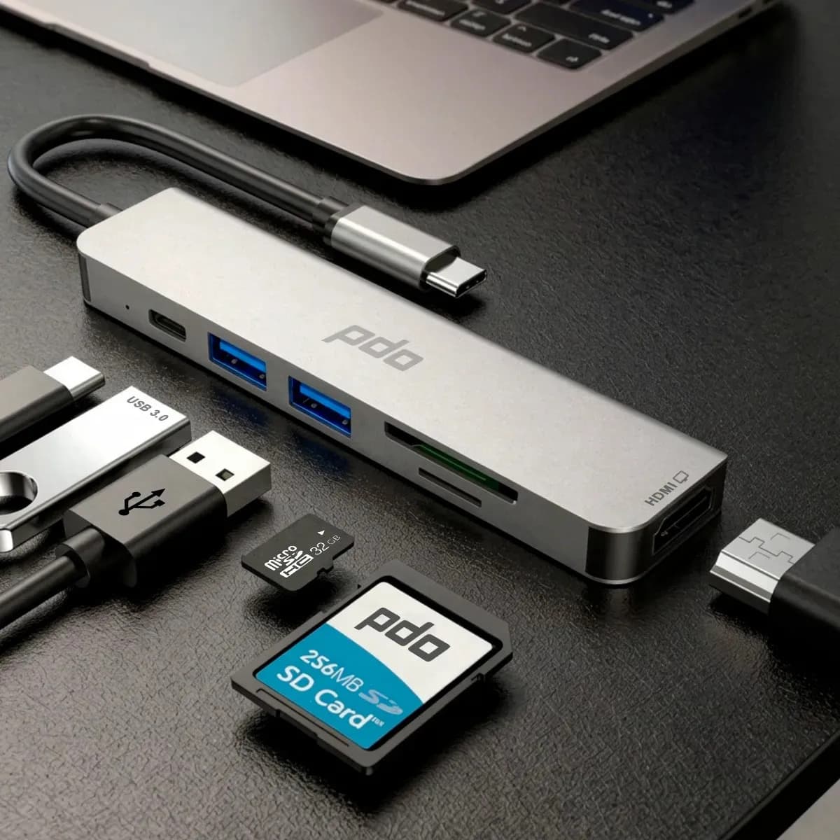Hub USB-C 6 em 1 PDO com HDMI 4K e 3 Portas USB para Notebook, MacBook e iPad