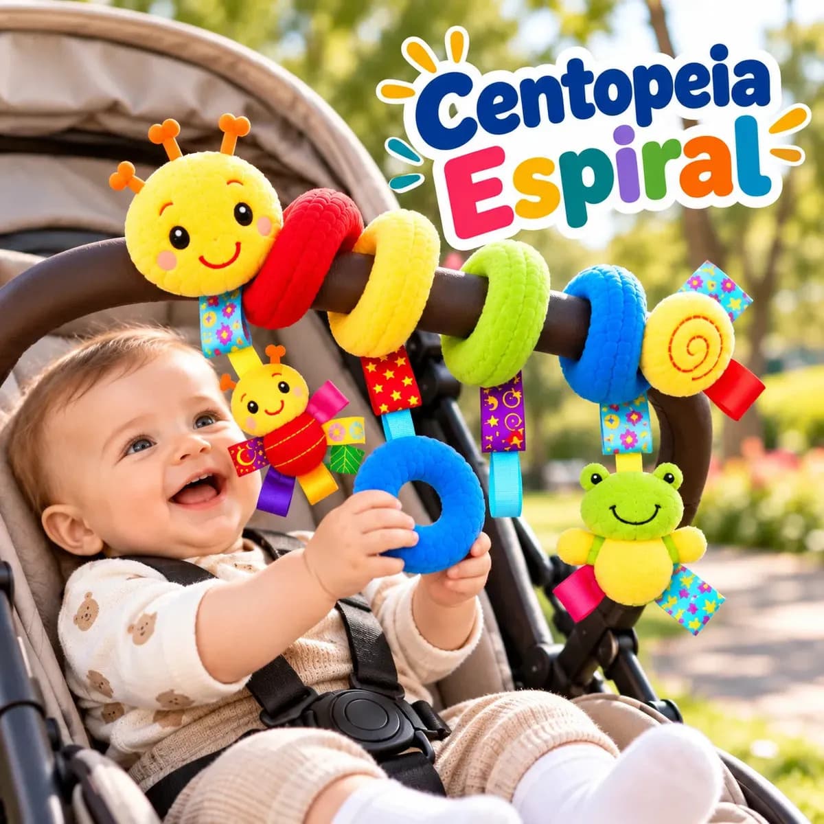 Centopéia Espiral Bichinho Pelúcia Brinquedo Carrinho Berço Bebê Conforto com Chocalho de Pendurar Sensorial