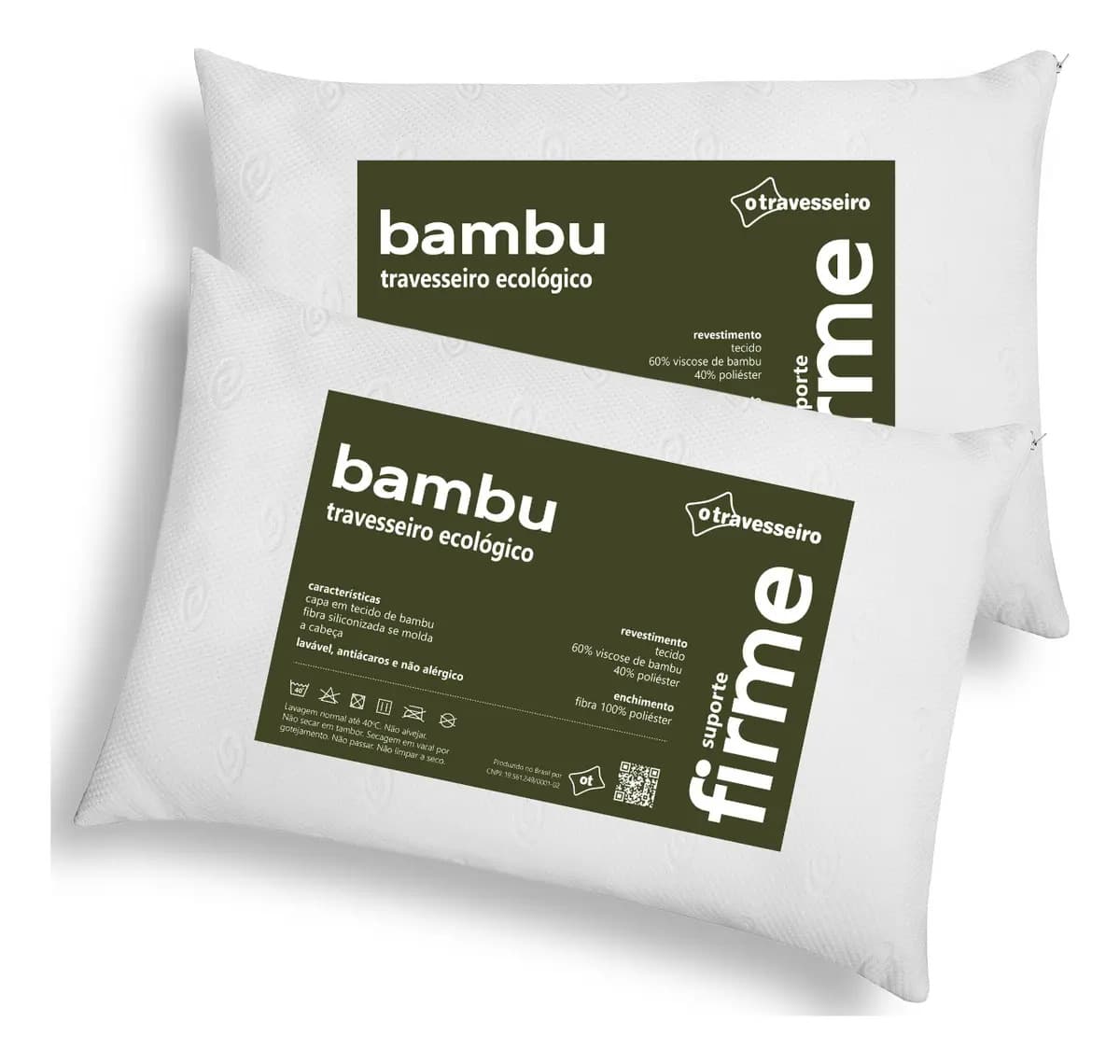 Kit 2 Travesseiros Hotel Bambu Hipoalergênico Antiácaro Antibacteriano Lavável Com Zíper Fibra De Poliéster 50x70 O Travesseiro