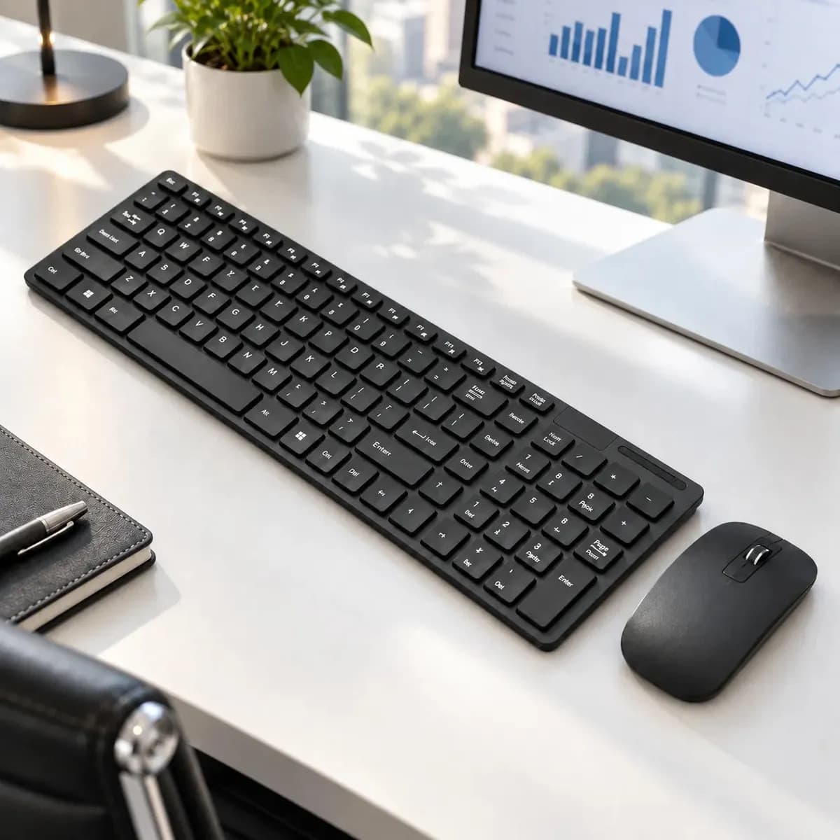 Kit Teclado Mouse USB Sem Fio Preto Slim Ergonômico Plug and Play Notebook e PC para Trabalho Faculdade Estudos Home Office Compativel com Windows Android macOS com Pelicula de Silicone Protetora