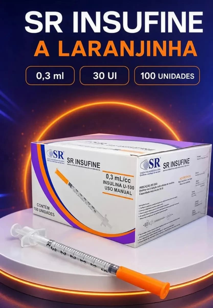 Kit 100un Seringa Insulina 0,3ml 6x0,25mm Agulha Fixa 31g Sr