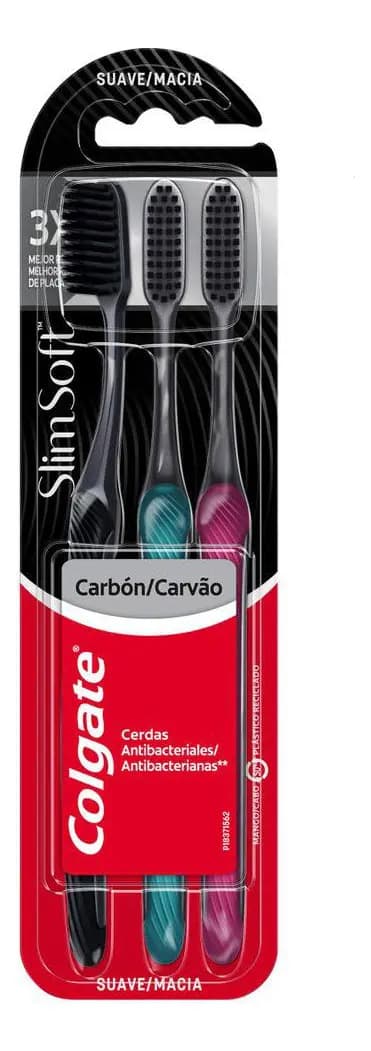 Escova de Dentes Colgate Slim Soft Black Pacote 3 unidades